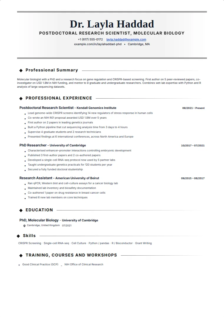 Academic Scholar CV template with a sample CV
