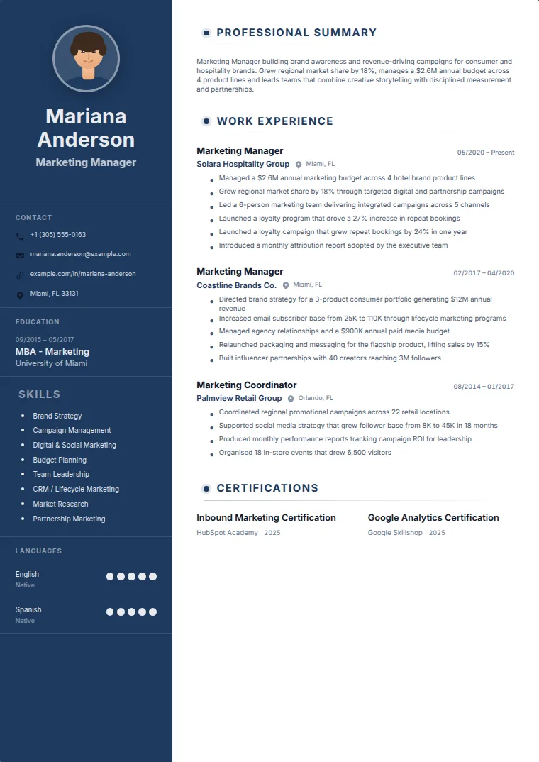 Anchor CV template with a sample CV