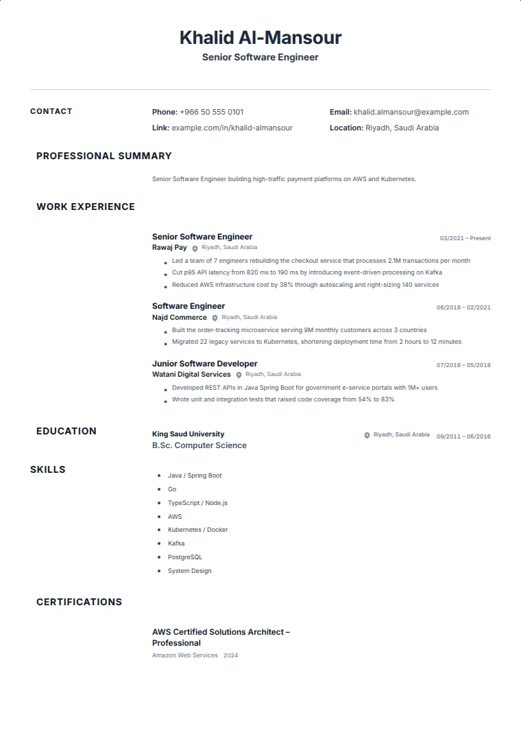 Blueprint CV template with a sample CV