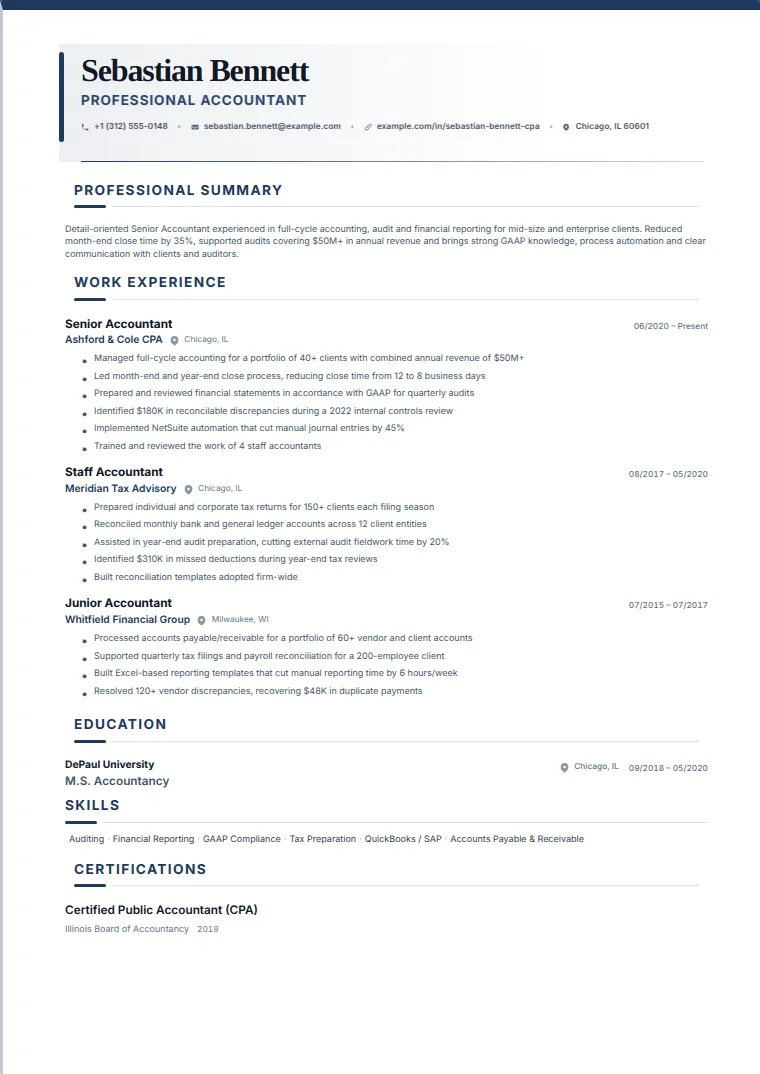 Classic Pro CV template with a sample CV