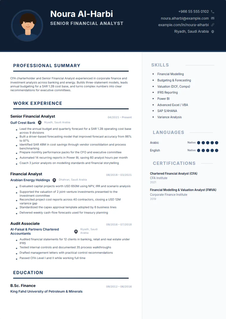 Dark Pro CV template with a sample CV