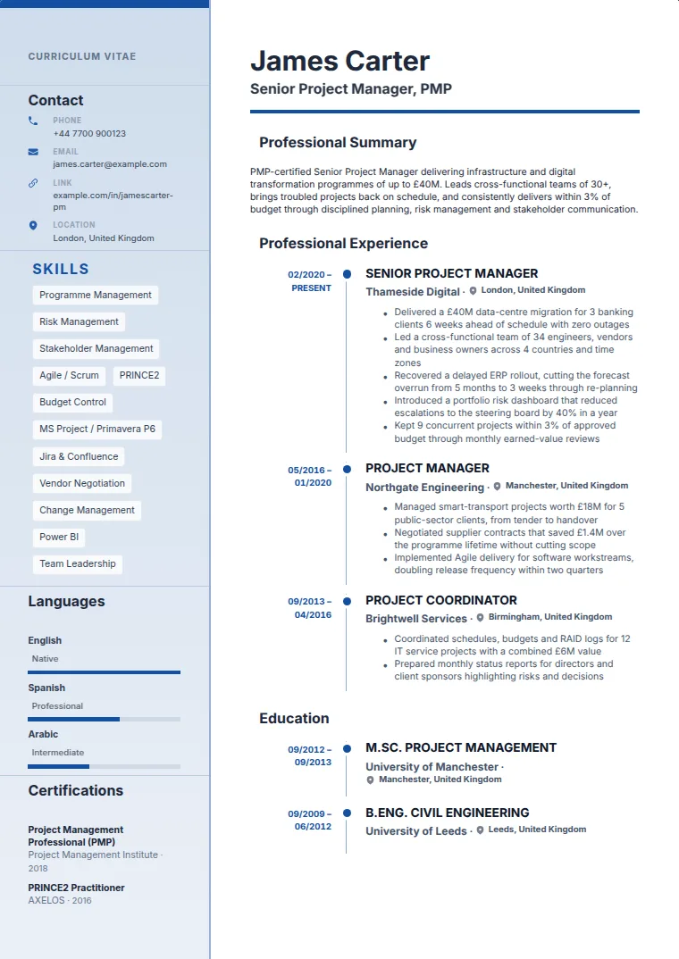 Europass Style CV template with a sample CV