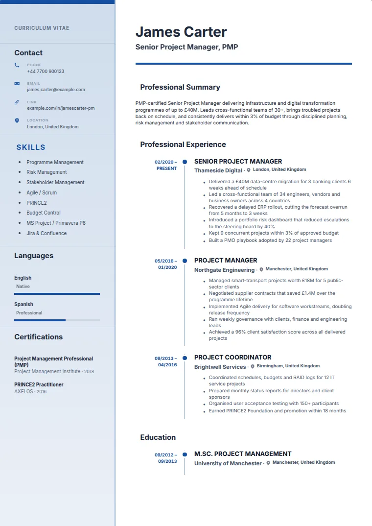 Europass Style CV template with a sample CV