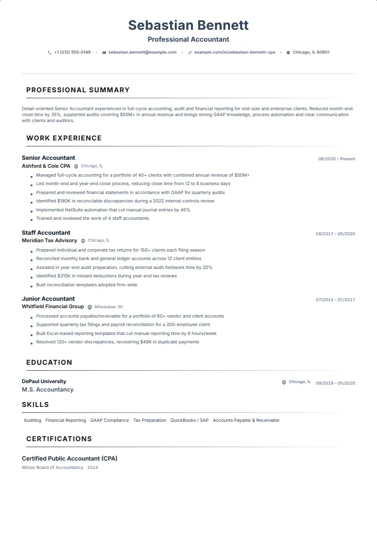 Ledger CV template with a sample CV