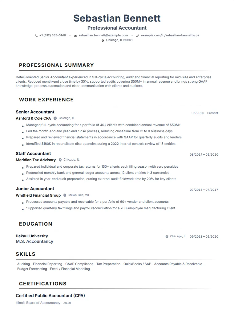 Ledger CV template with a sample CV