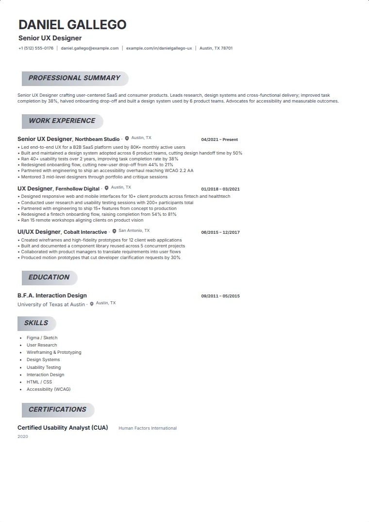 Placard CV template with a sample CV