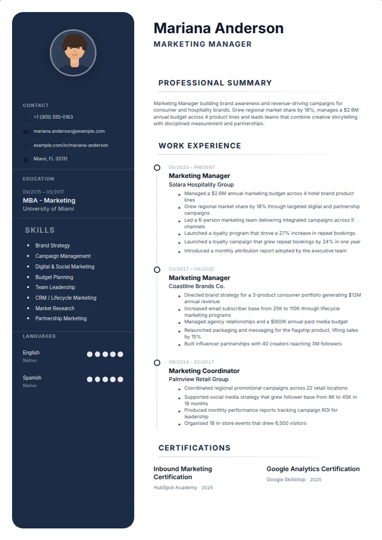 Sterling CV template with a sample CV