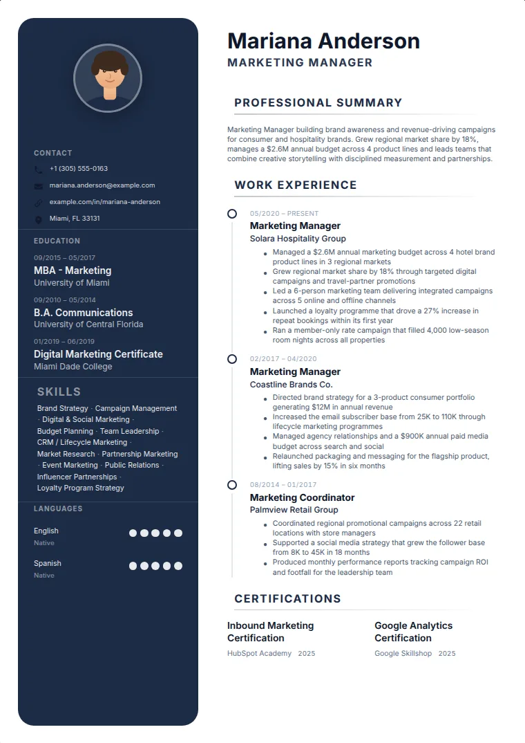 Sterling CV template with a sample CV