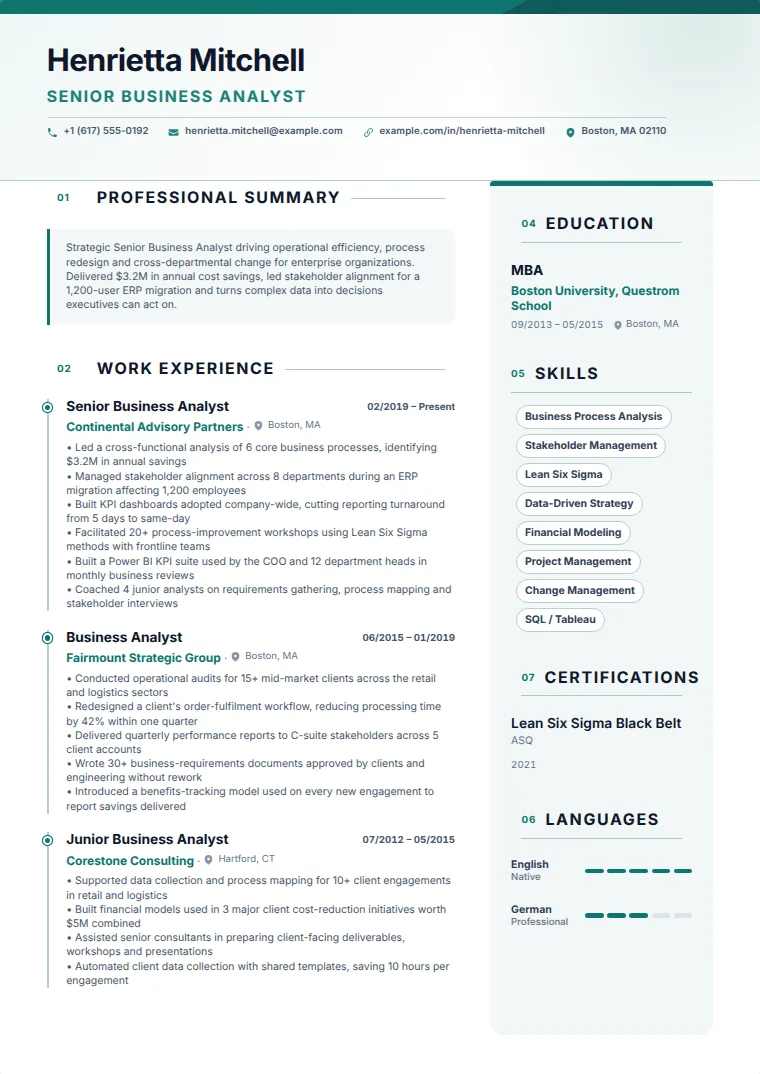 Top Bar Clean CV template with a sample CV