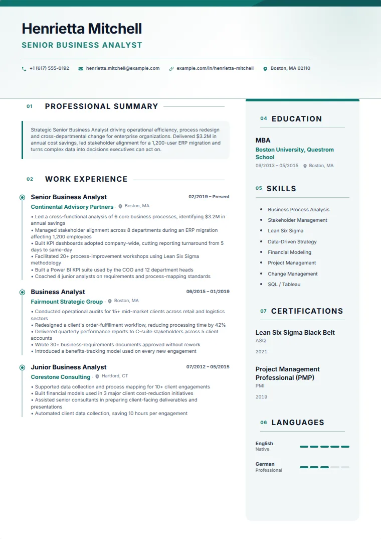 Top Bar Clean CV template with a sample CV